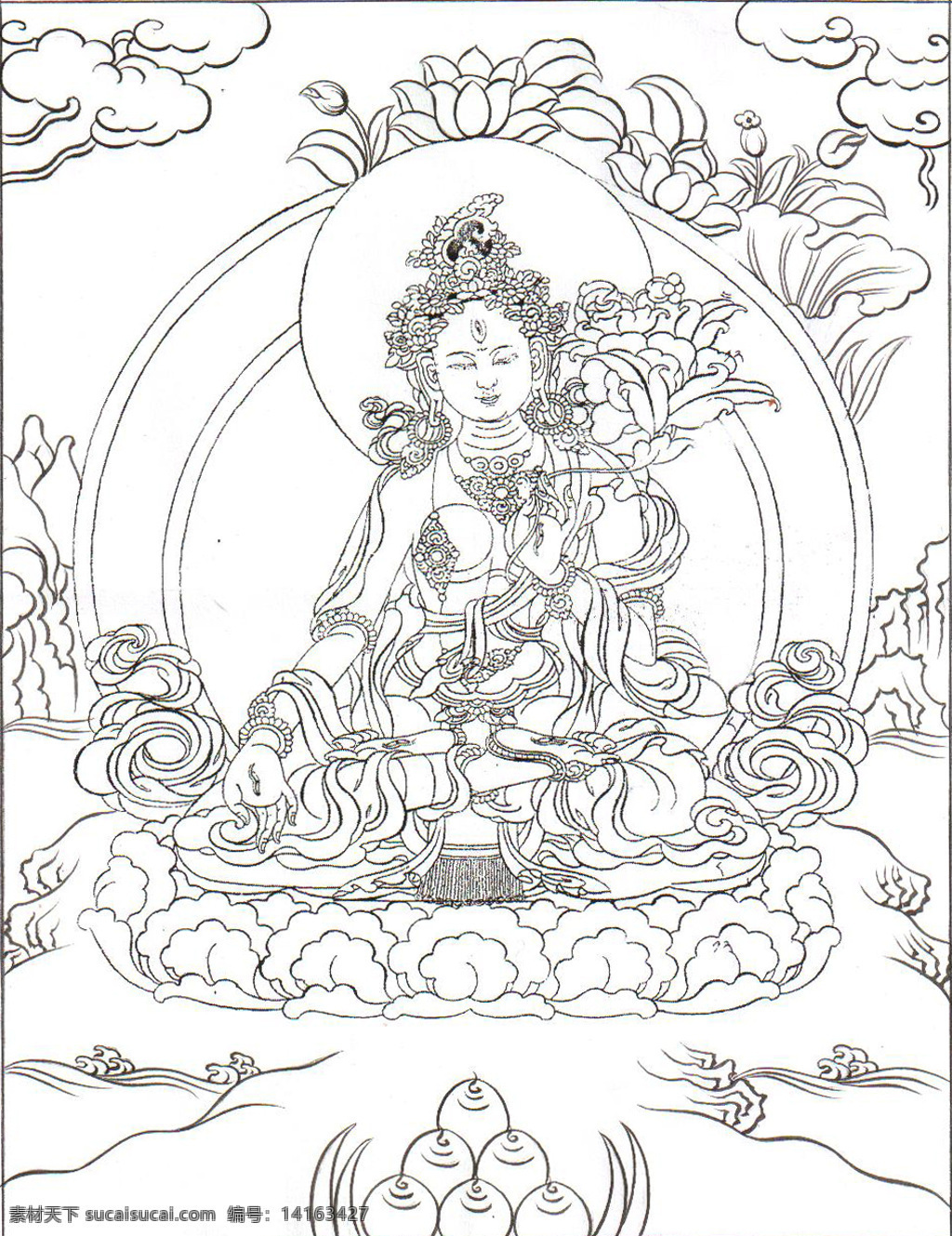 白度母 唐卡 白描 宗教信仰 文化艺术