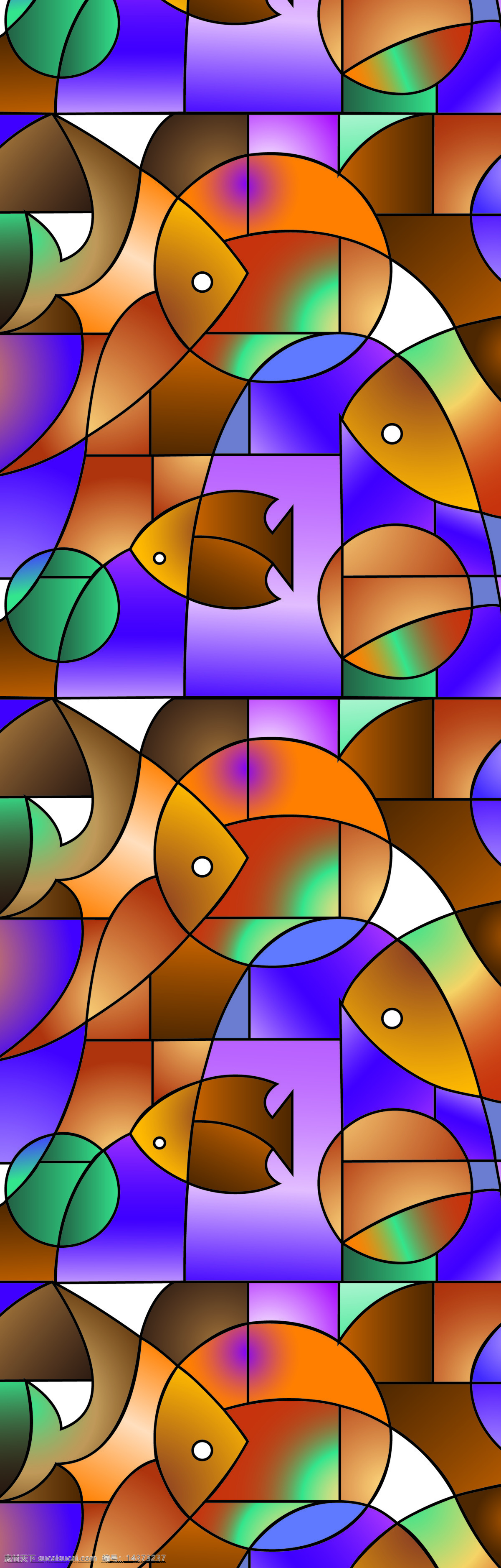 抽象鱼儿 抽象艺术 五彩 彩色 抽象 欧式背景 位图移门 背景底纹 底纹边框