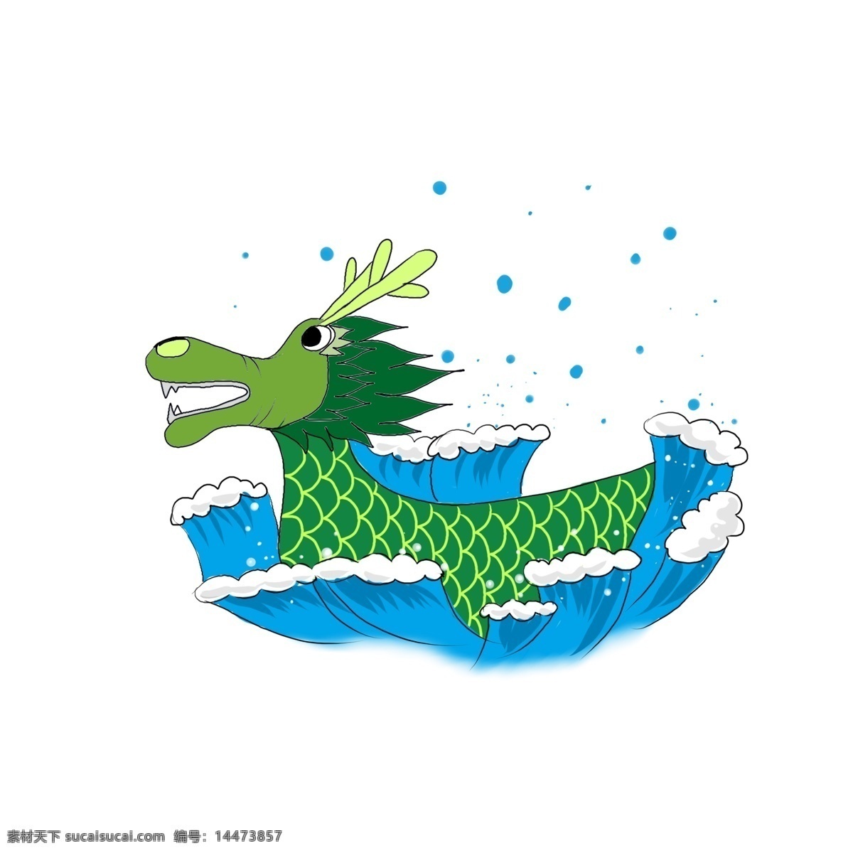 前进 绿色 龙舟 前进的 绿色的 水浪 水花 高兴的 原创手绘 卡通手绘 向前的 溅起水珠