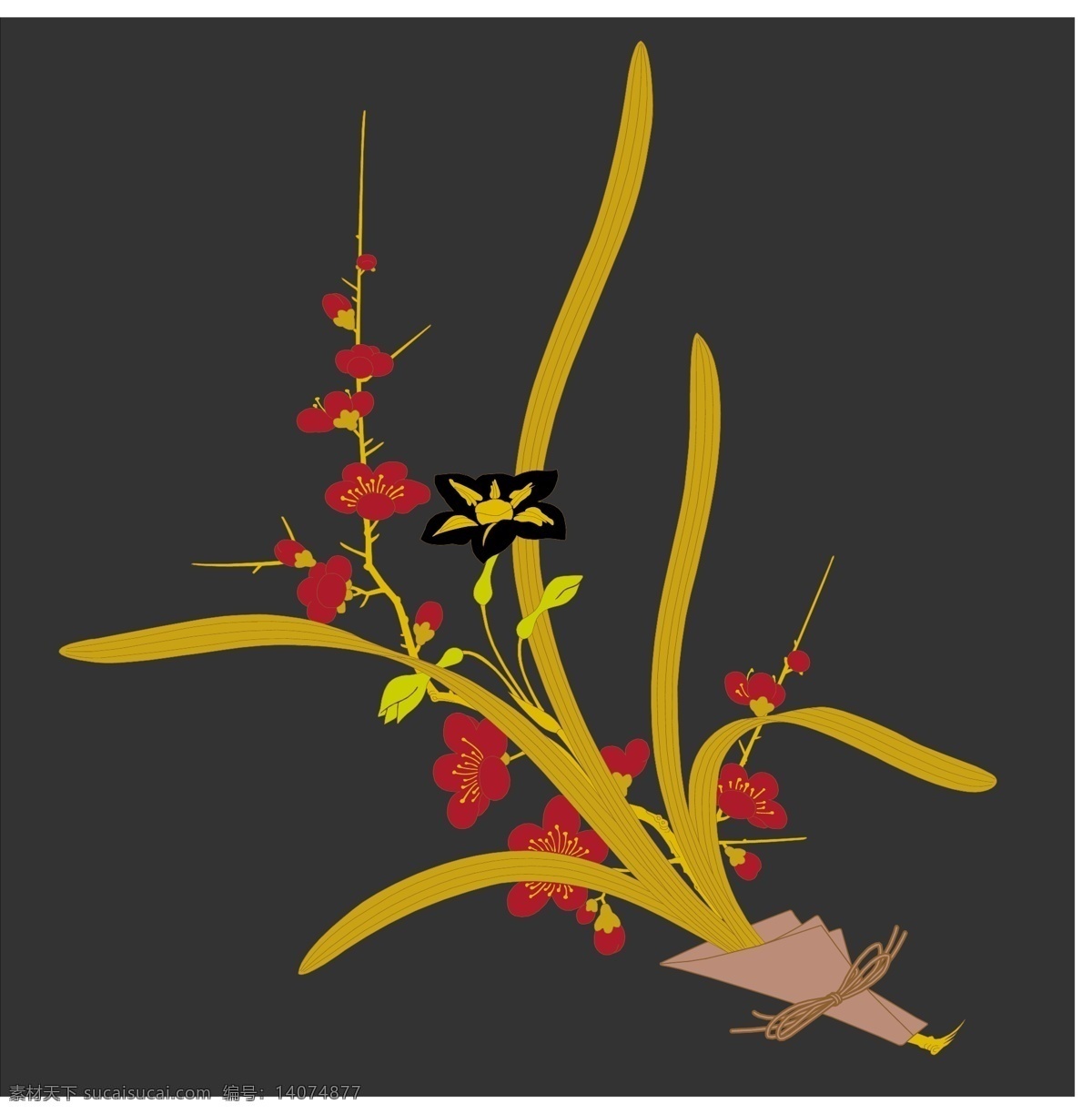 简约 花朵 装饰 图 设计素材 设计元素 水仙花 蝴蝶 红色 黄色花朵 矢量素材 装饰素材 装饰图案