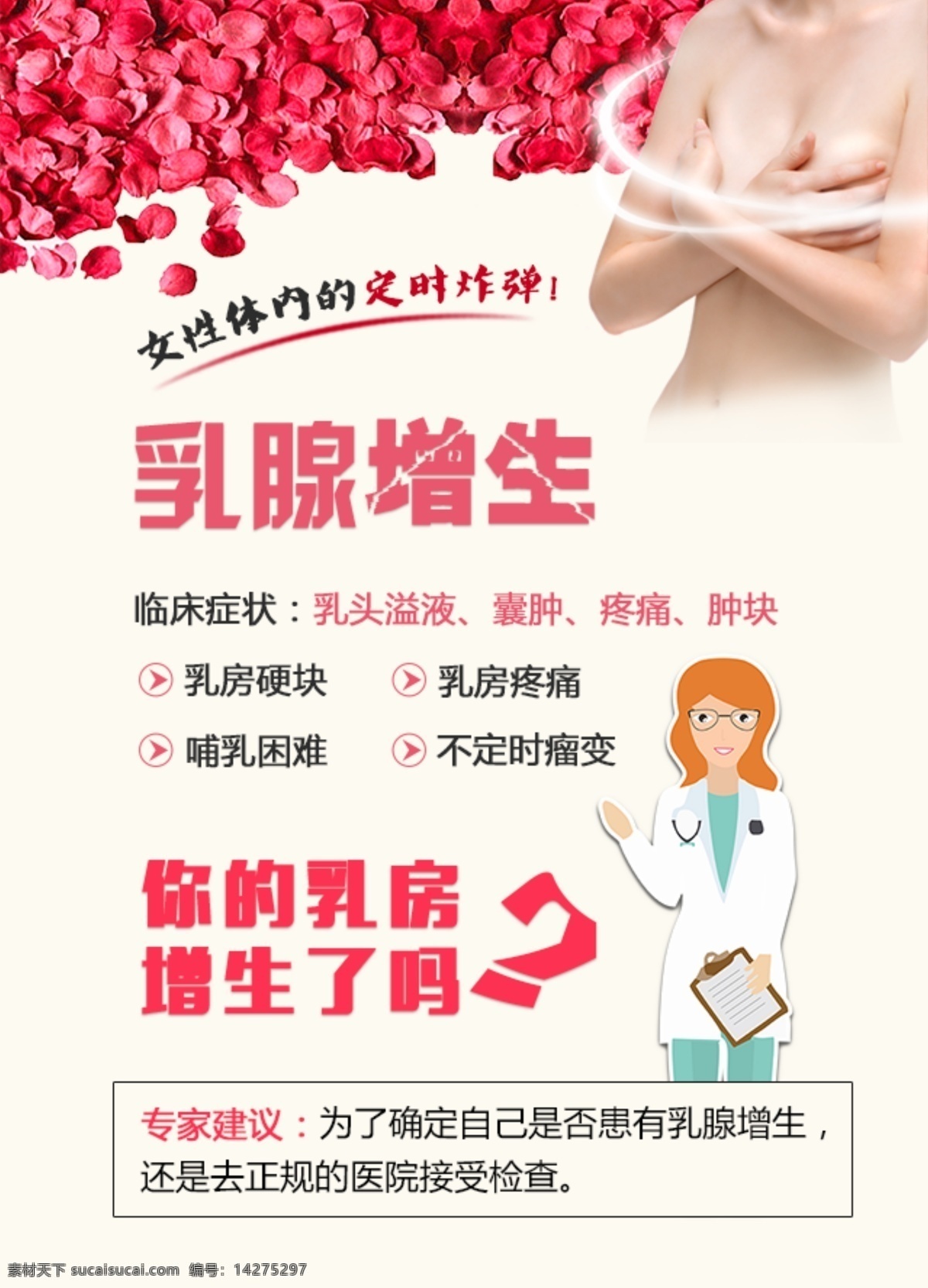 乳腺增生 女性 妇科 妇科疾病 乳腺海报