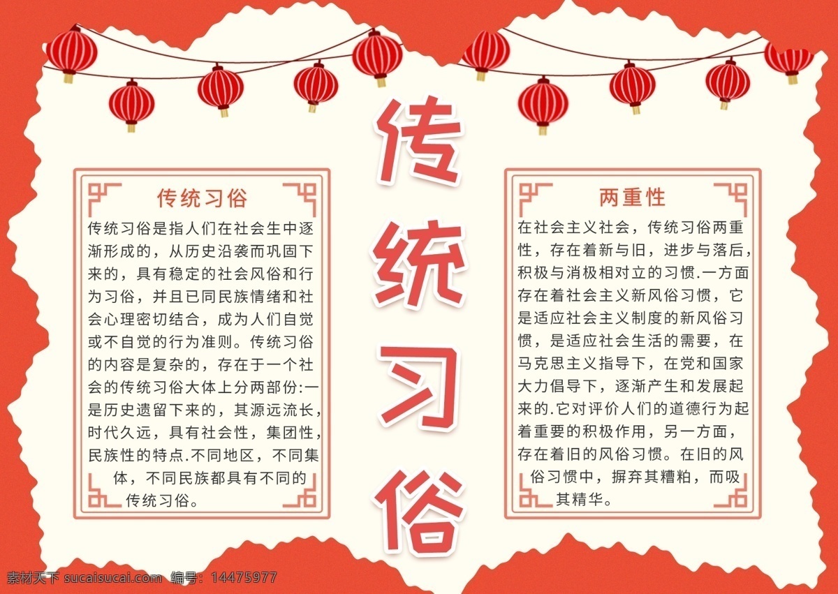 简约 红色 喜庆 传统 习俗 电子 小报 手抄报 灯笼 传统习俗 电子小报