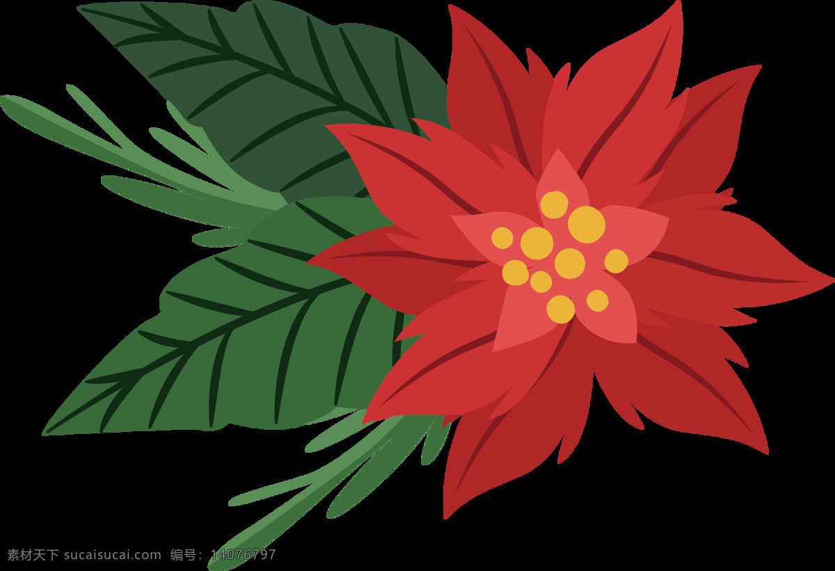 红色 花朵 绿色 树叶子 图案 png素材 免抠元素 透明元素 叶子