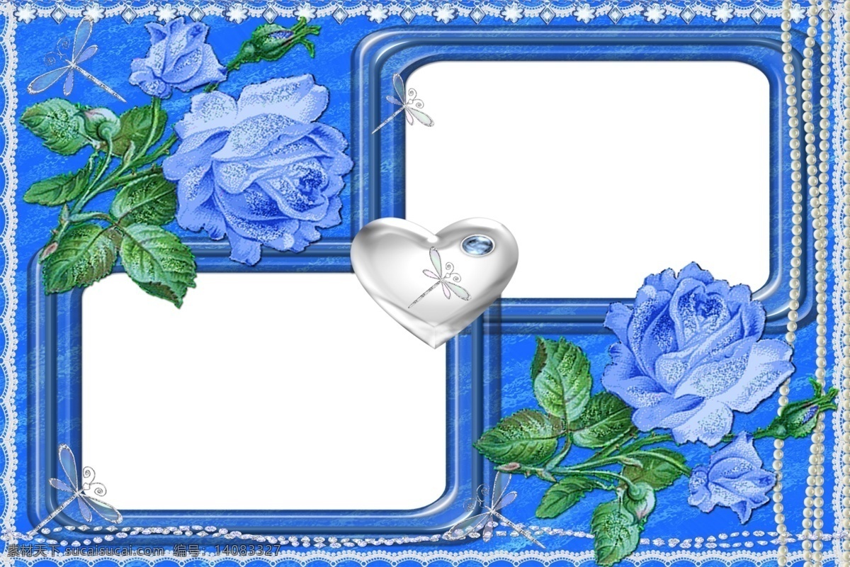 相框 蓝玫瑰 2张照片 组合 两人照 图片类 摄影模板 相框模板