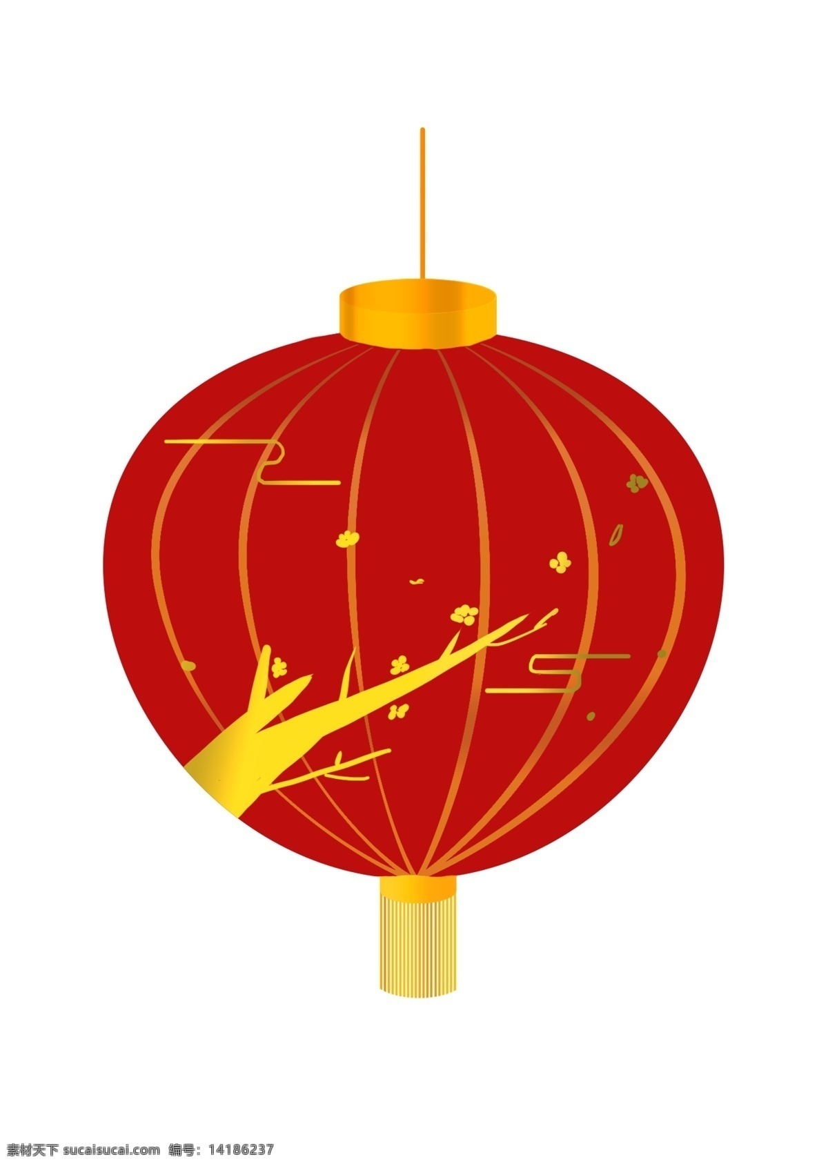 新年 红色 灯笼 插画 手绘灯笼 灯笼挂饰 灯笼插画 金色的花纹 新年灯笼插画 漂亮的灯笼 黄色的绳子