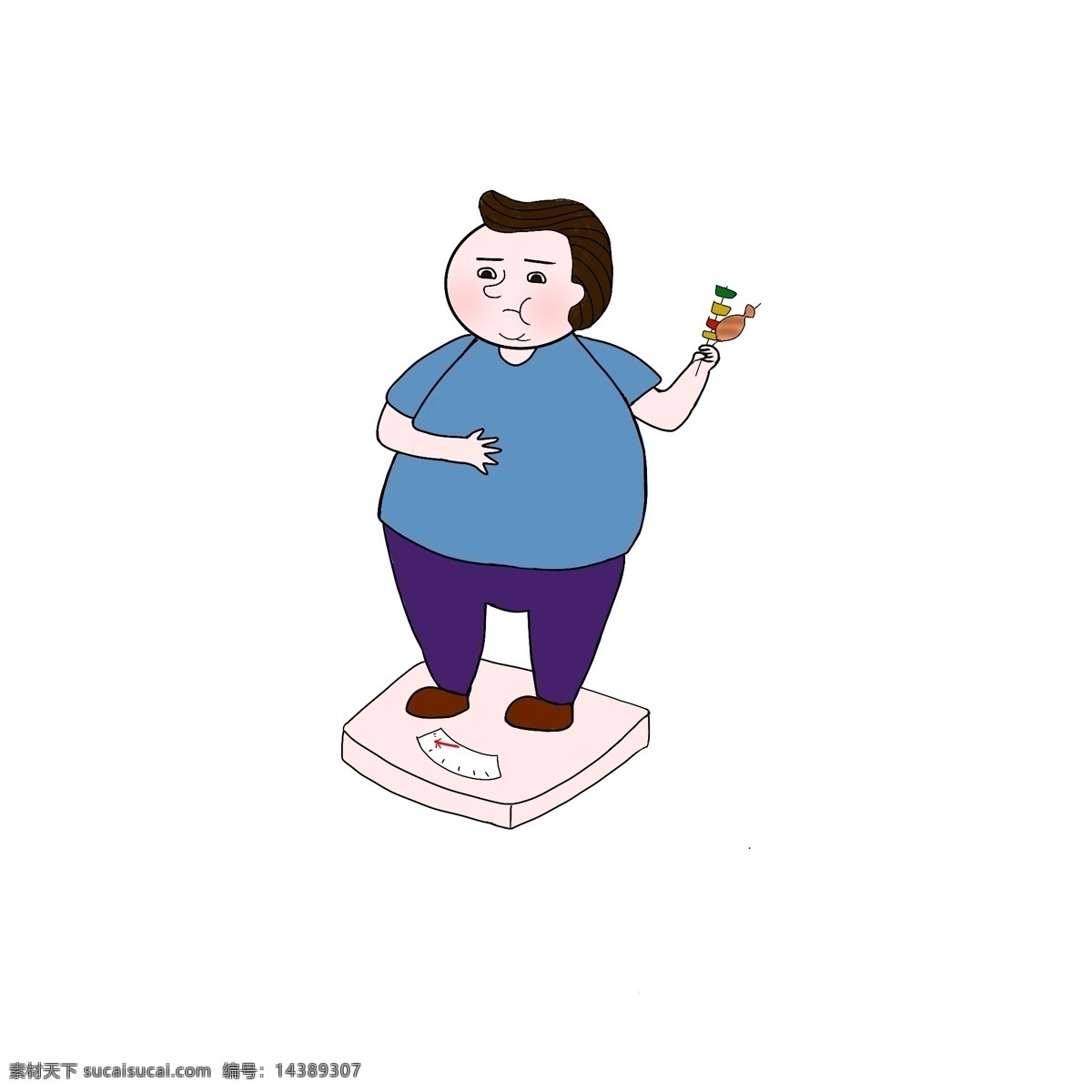 胖子 吃 烤串 卡通 元素 肥胖人物 超重 减肥
