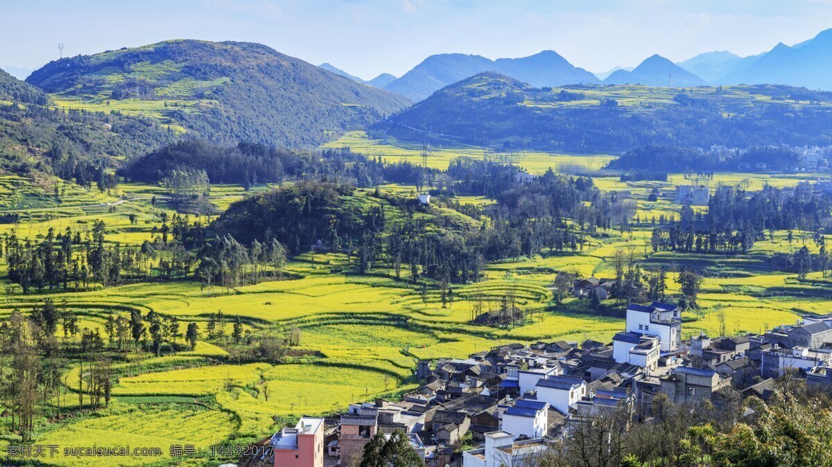 壮丽 大山 美景 高山 小镇 村社 树木 多娇江山 自然景观 自然风景