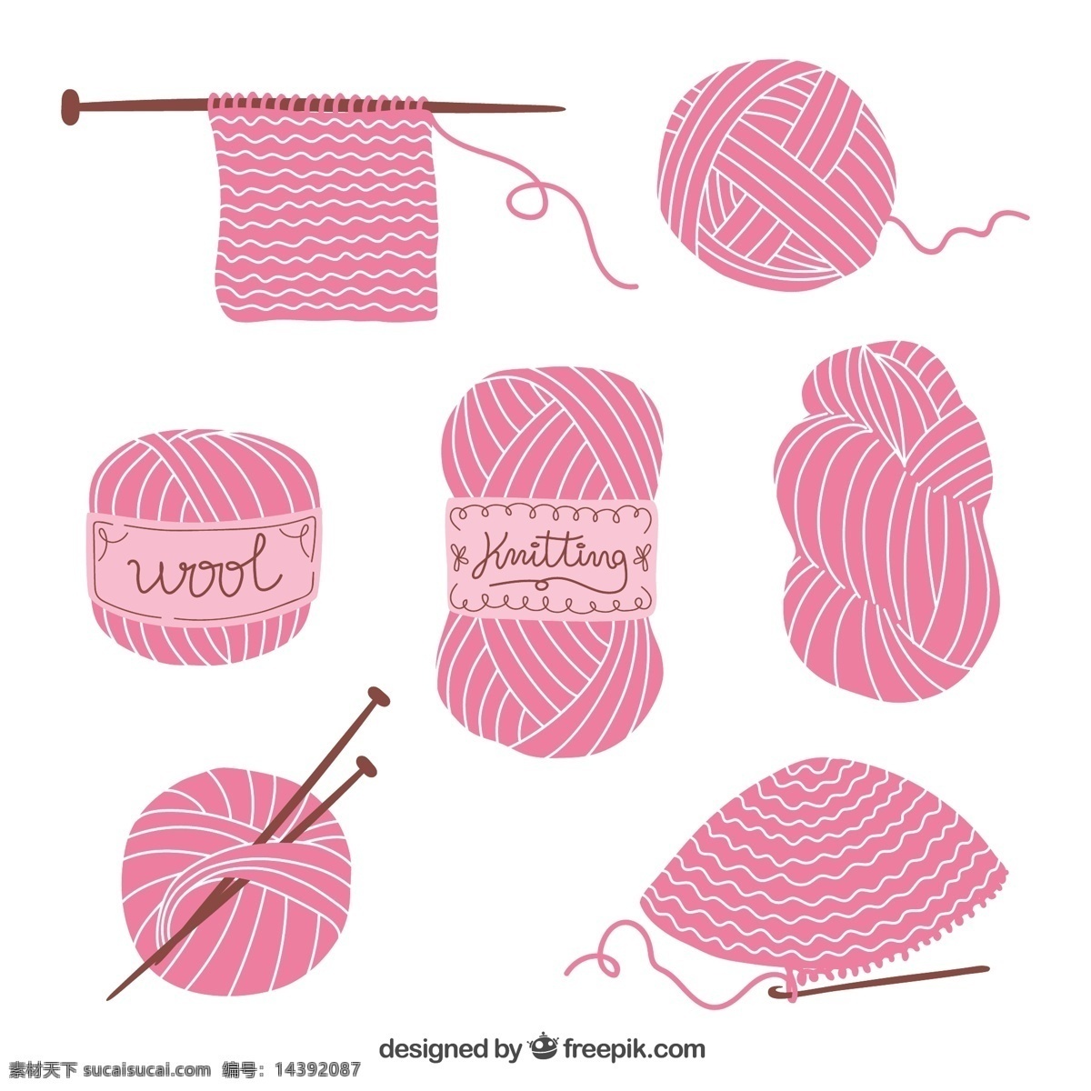 粉色 毛线 团 矢量 针织 织针 毛线团 手工制作 织毛衣 高清图片
