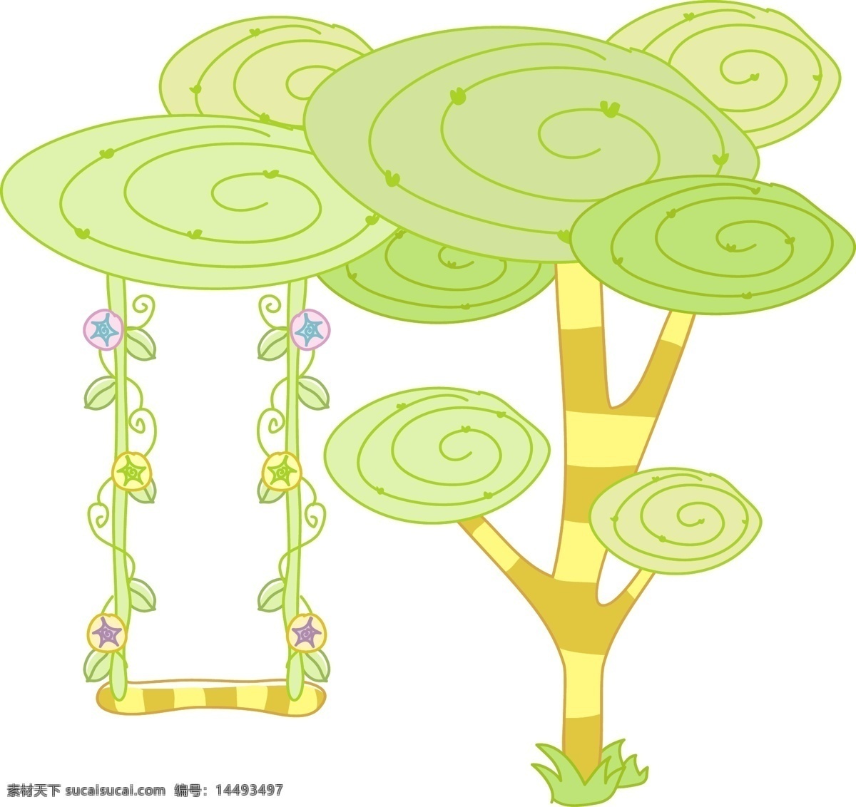 大树下的秋千 童话 卡通 秋千 大树 白色