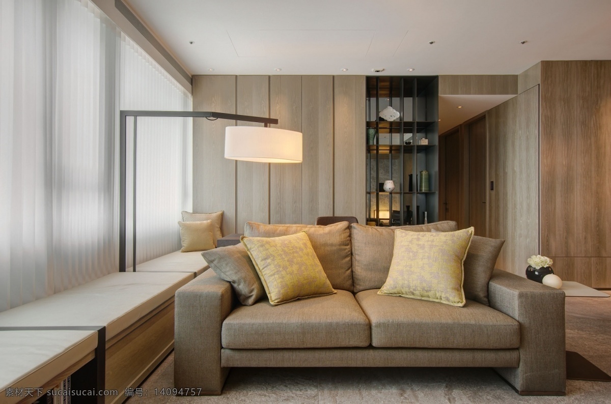 简约 客厅 木地板 装修 效果图 方形吊顶 灰色沙发 米色沙发 木质墙壁