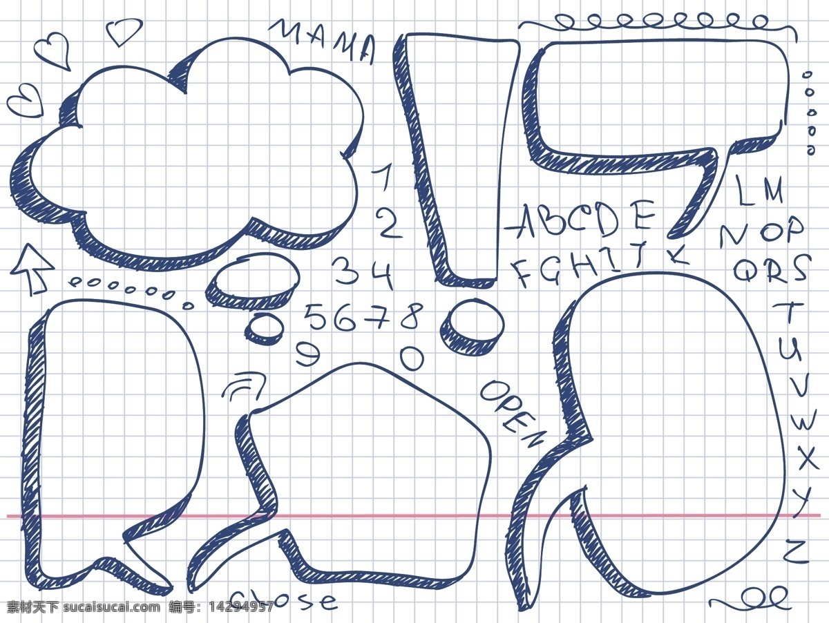 可爱 手工 绘制 对话 泡泡 矢量 材料 对话框 对话泡泡 模式 手绘 线 随机 载体 矢量图 其他矢量图