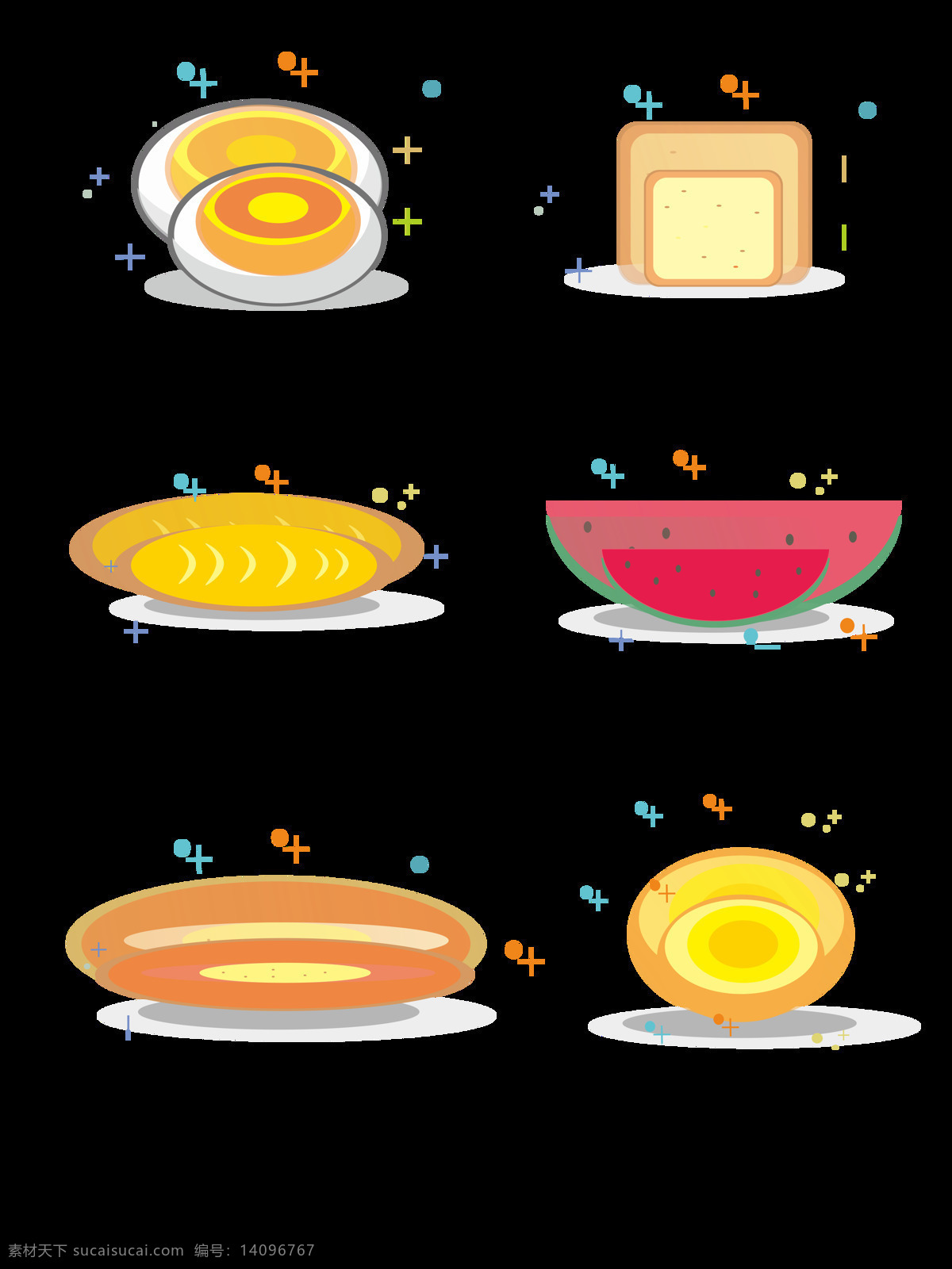 食物 组合 面包 鸡蛋 商用 西瓜 吐司 蛋黄 矢量图